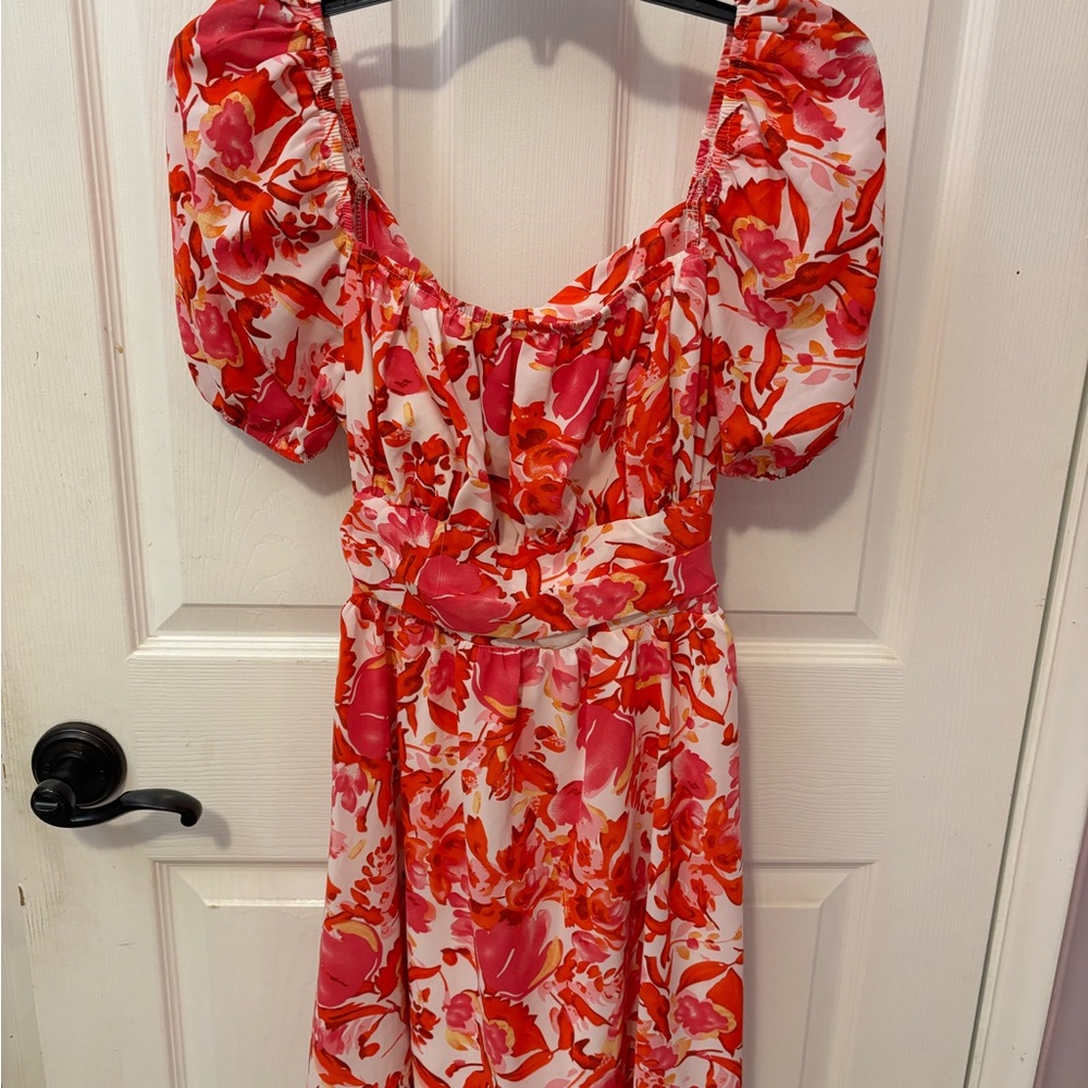 Shein Red Floral Summer Dress with open back